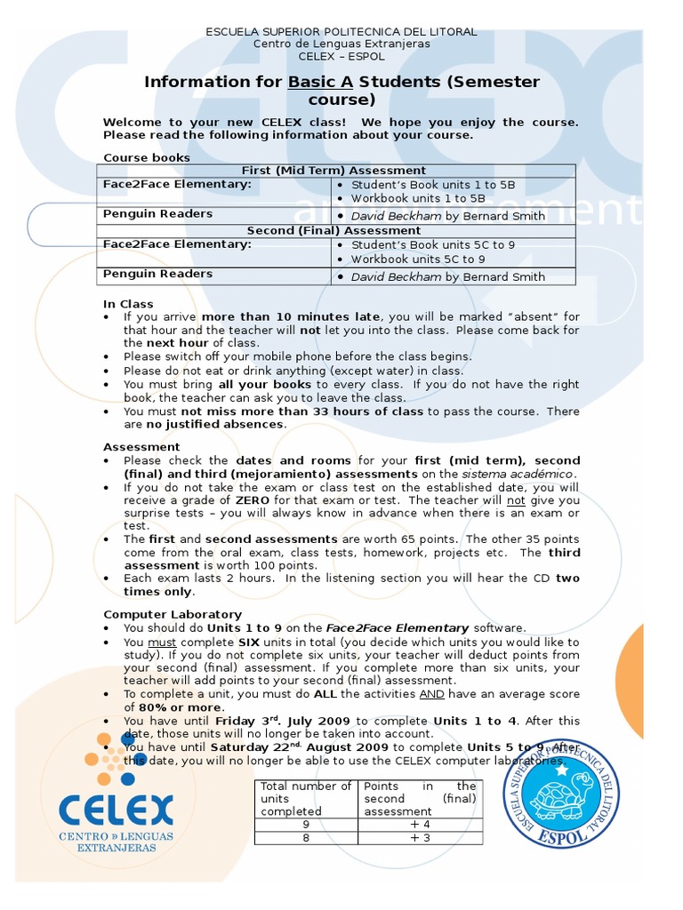 CELEX Course Guidelines for Students | PDF | Career & Growth