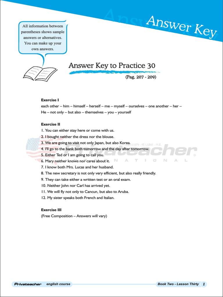 Lesson 30 Answer Key Overview | PDF