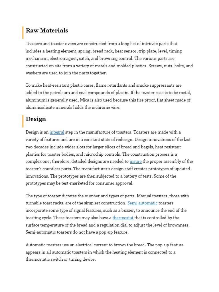 Raw Materials and Design of Toasters PDF Sheet Metal Industries