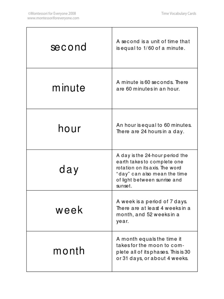 Time Vocabulary Cards PDF
