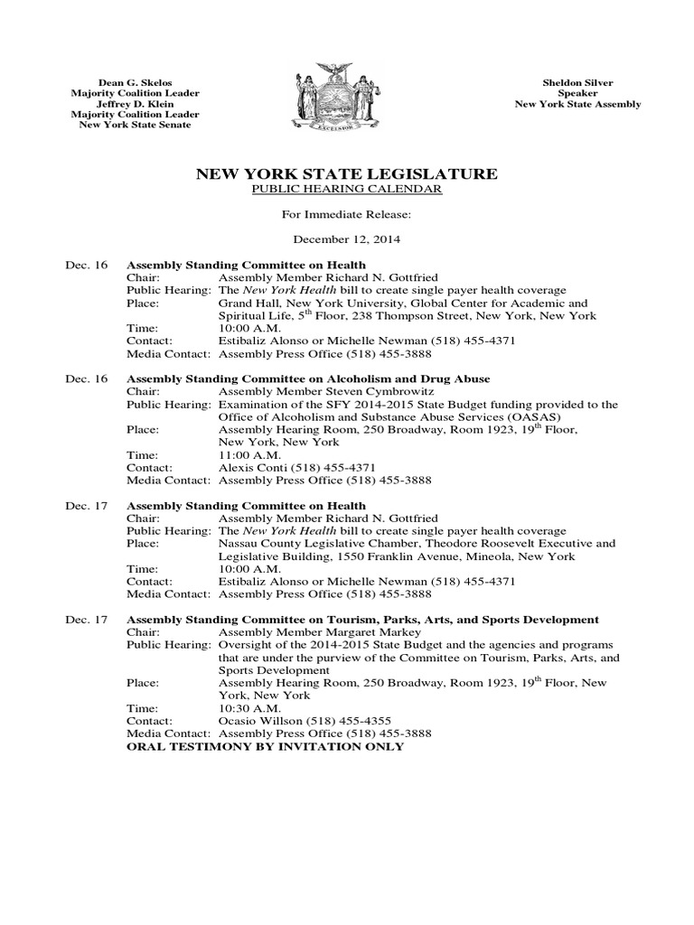 Public Hearing Calendar December 12 2014 Politics Of