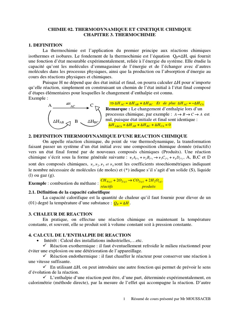 Résumé de la thermochimie et lois | PDF | Réactions chimiques | Enthalpie