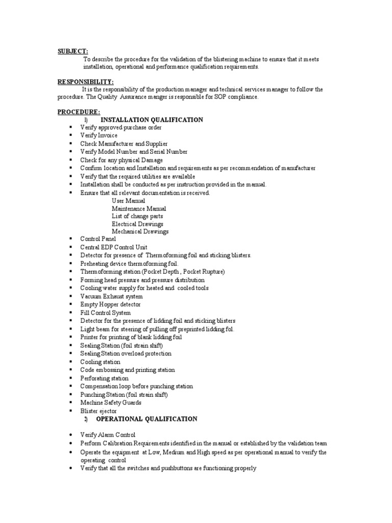 Blister Machine Installation Qualification Guide | PDF