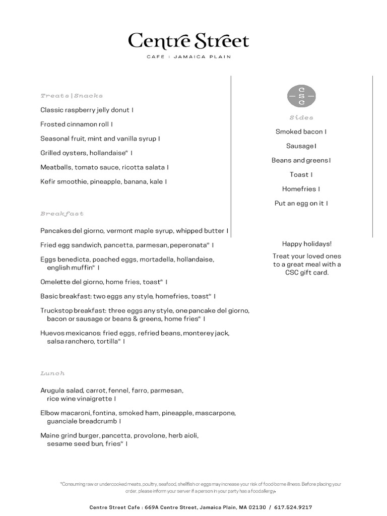 Centre Street Cafe Debut Brunch Menu | PDF