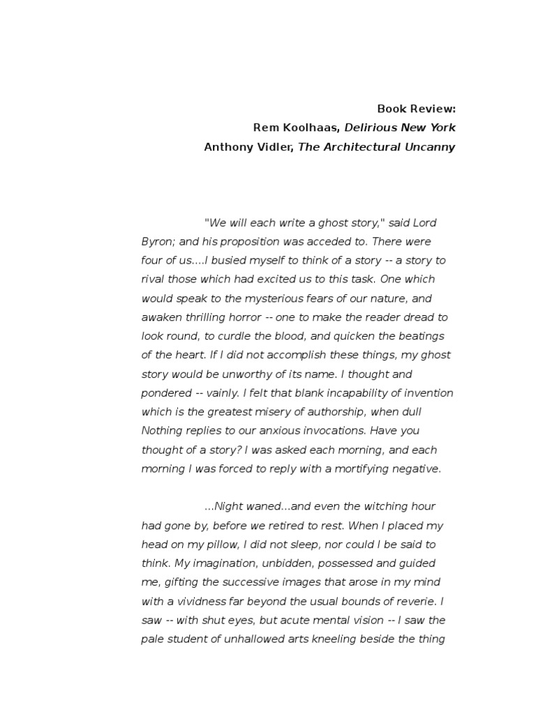 Book Review Rem Koolhaas, Delirious New York Anthony Vidler, The
