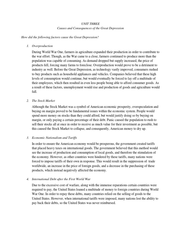 Causes and Effects of the Great Depression | PDF | Great Depression ...