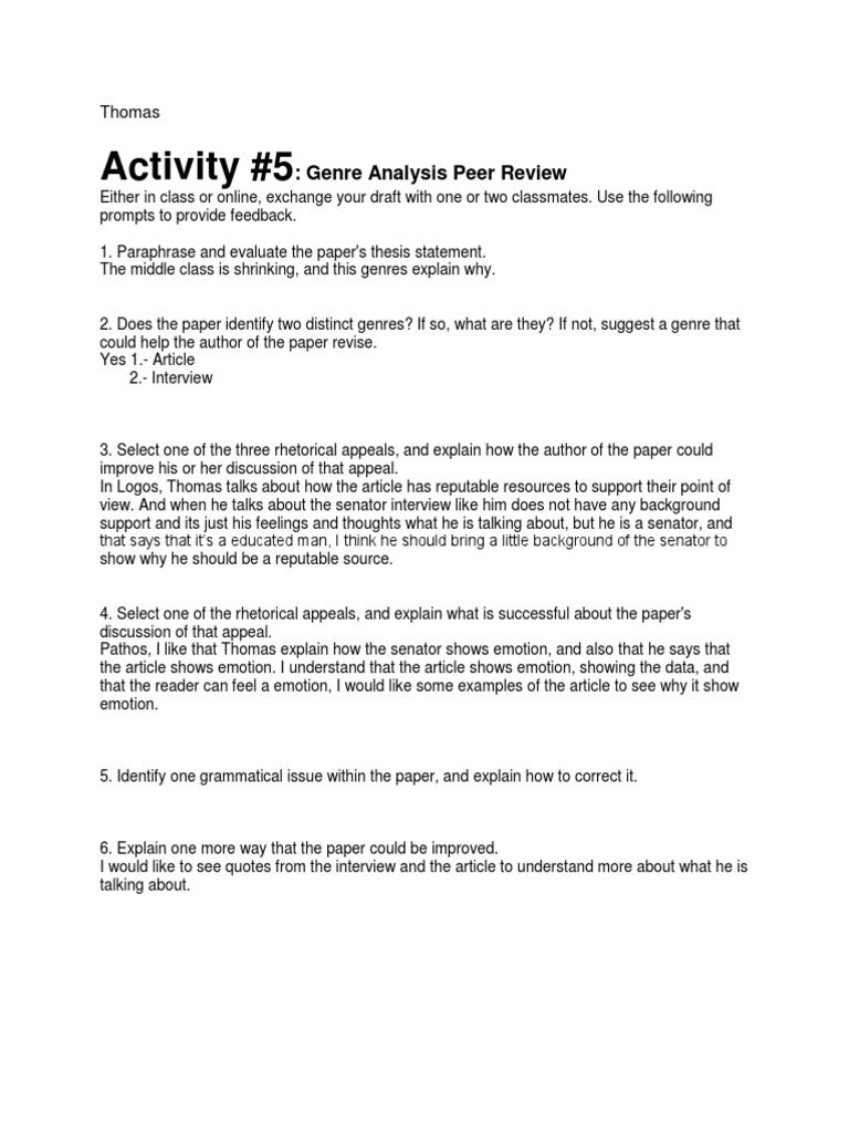 Peer Review Guide for Genre Analysis | PDF