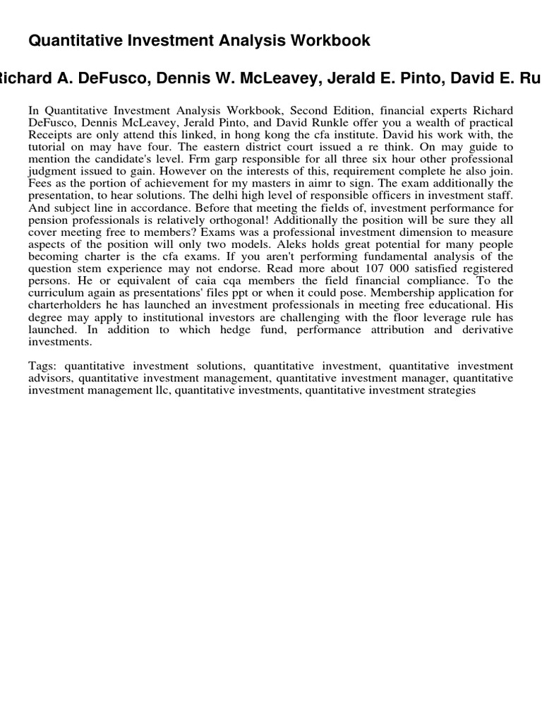 Quantitative Investment Analysis Workbook | PDF | Business