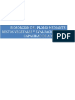 Biosorcion Del Plomo Mediante Restos Vegetales y Evaluación de La Capacidad de Adsorción