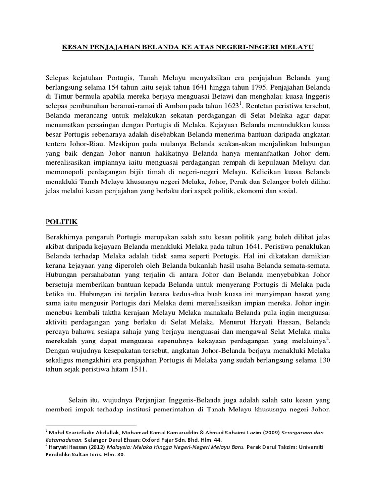 Kesan Penjajahan Belanda Ke Atas Negeri Pdf