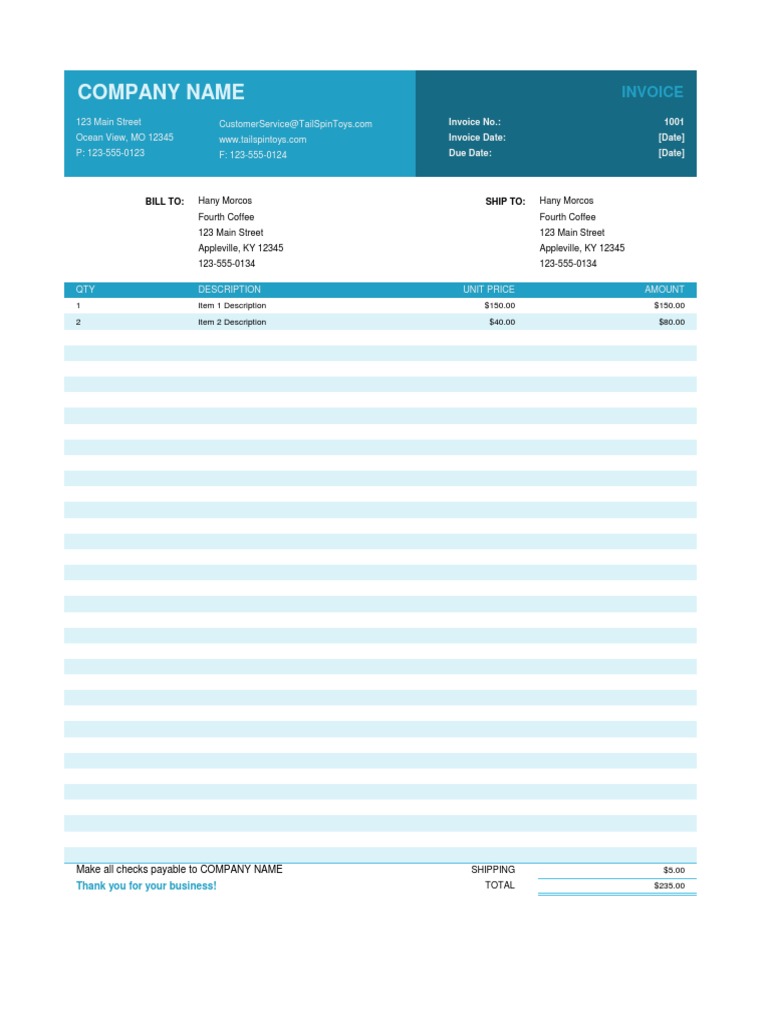 Tail Spin Toys Invoice #1001 | PDF