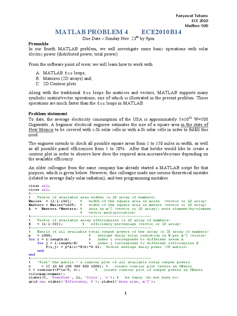 Matlab Problem 4 | PDF | Matlab | Matrix (Mathematics)