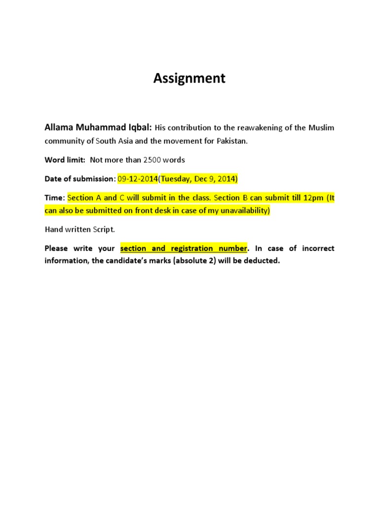 Allama Iqbal Assignment Guidelines | PDF