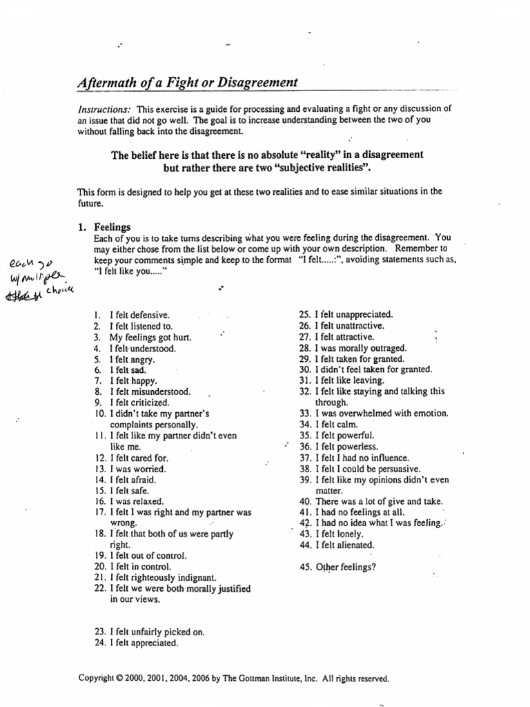 Gottman Aftermath Of A Fight Pdf