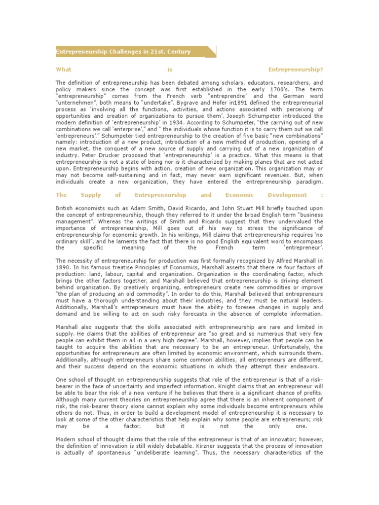 Entrepreneurship Challenges in 21st | PDF | Venture Capital | Corporate ...