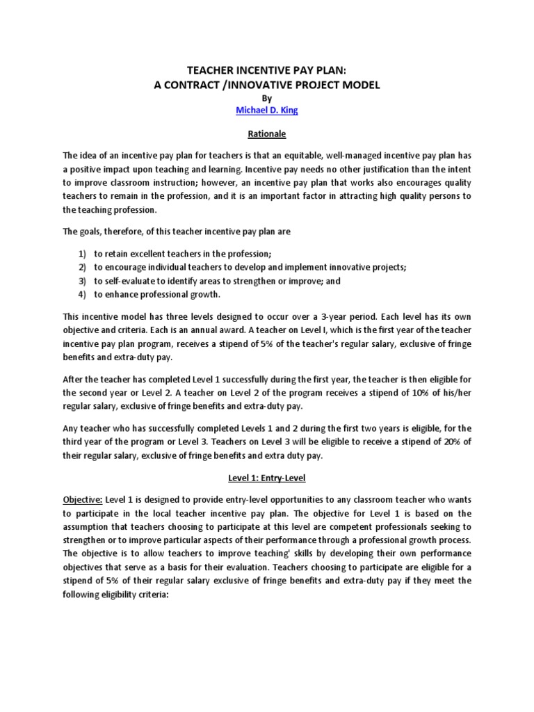 Teacher Incentive Pay Plan Goal Teachers