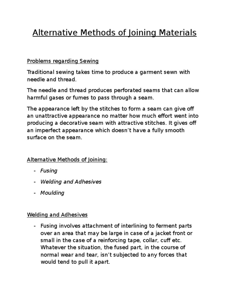 Alternative Joining Methods in Garment Making | PDF | Seam (Sewing ...