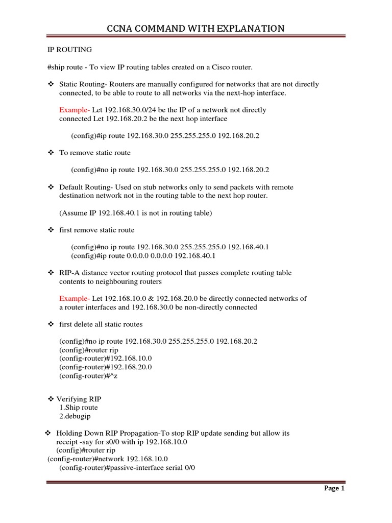 Ccna Command With Explanation Example PDF Routing Router