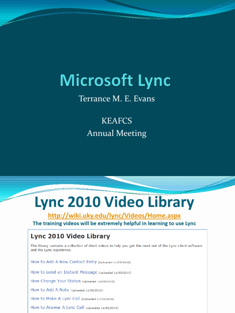 Microsoft Lync Training | PDF | Web Conferencing | Microsoft Outlook