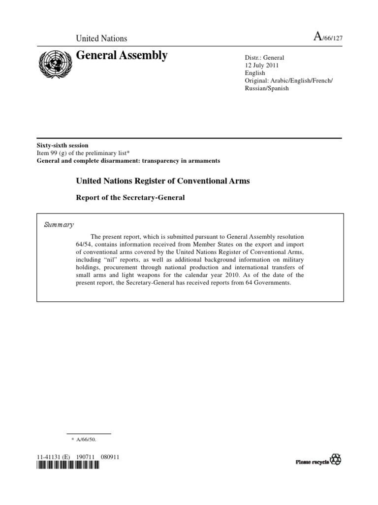 UN Conventional Arms | PDF | Tanks | United Nations