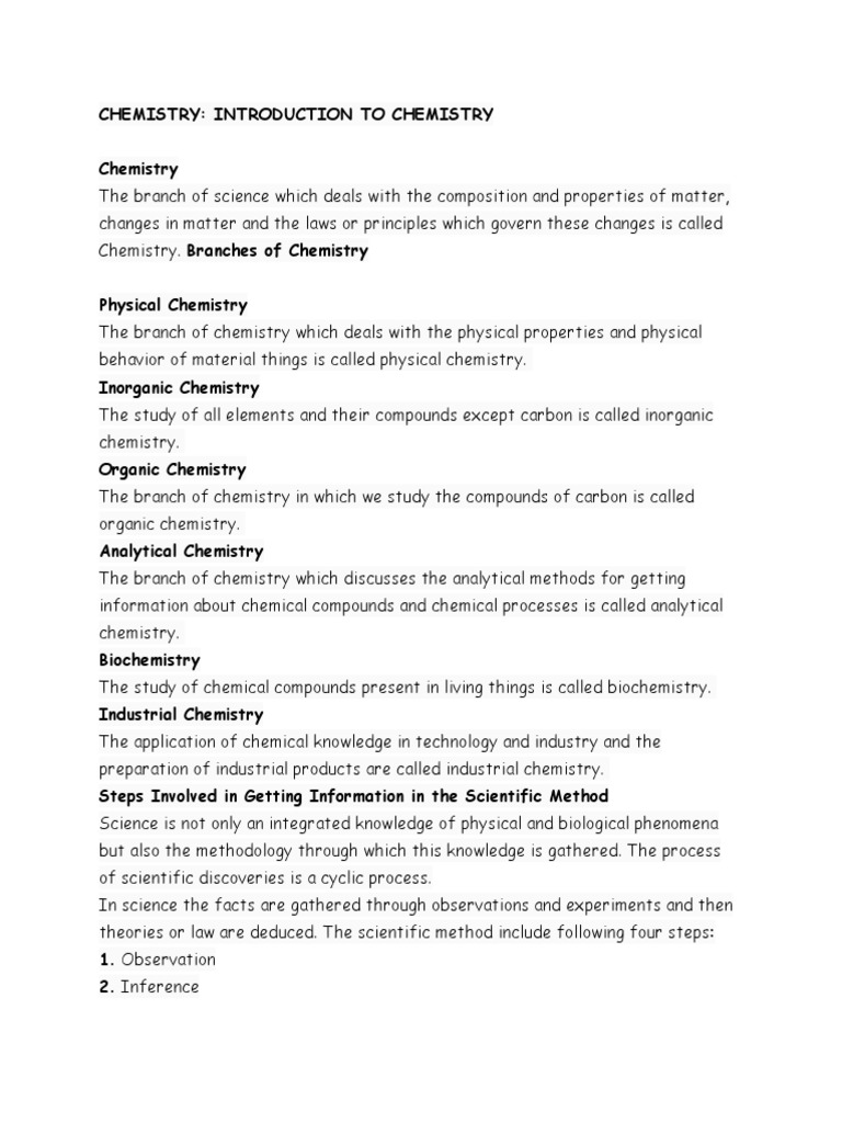 Chemistry Class 9th Chapter 1 Notes Pdf Scientific Method Experiment