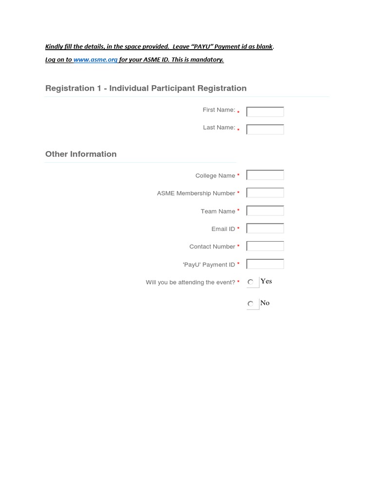 ASME Event Registration Form | PDF