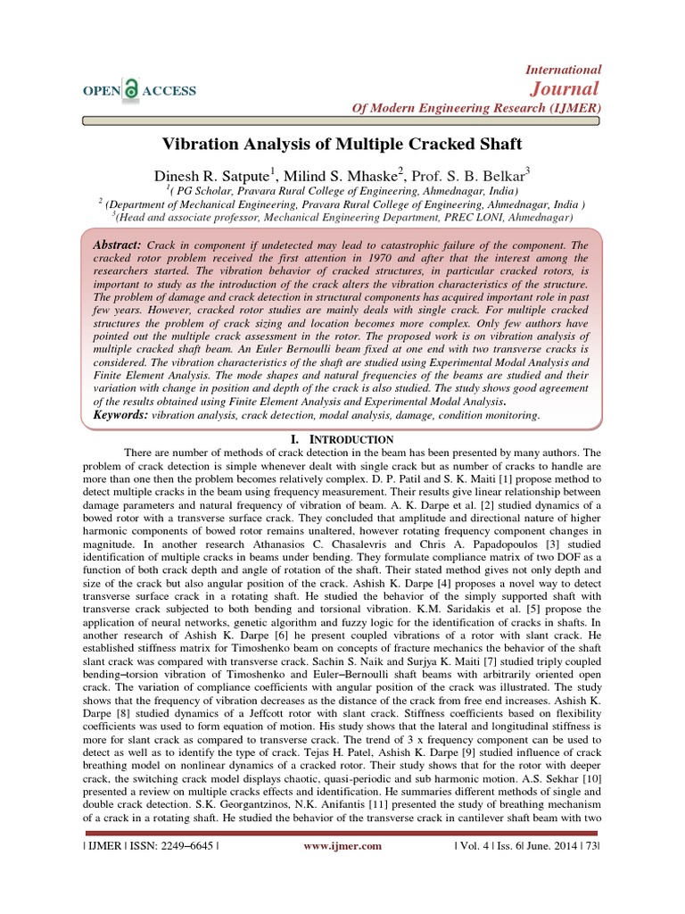Vibration Analysis of Multiple Cracked Shaft | PDF | Normal Mode | Bending