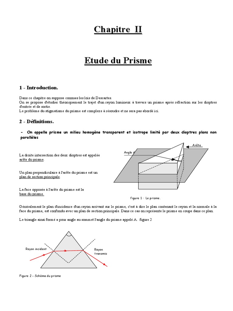 Schema Réfraction Réflexion Avec Plan D incidence Et Dioptre Etude Du Prisme | PDF | Prisme (optique) | Indice de réfraction