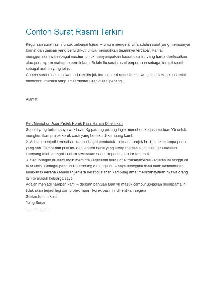 Contoh Surat Rasmi Terkini