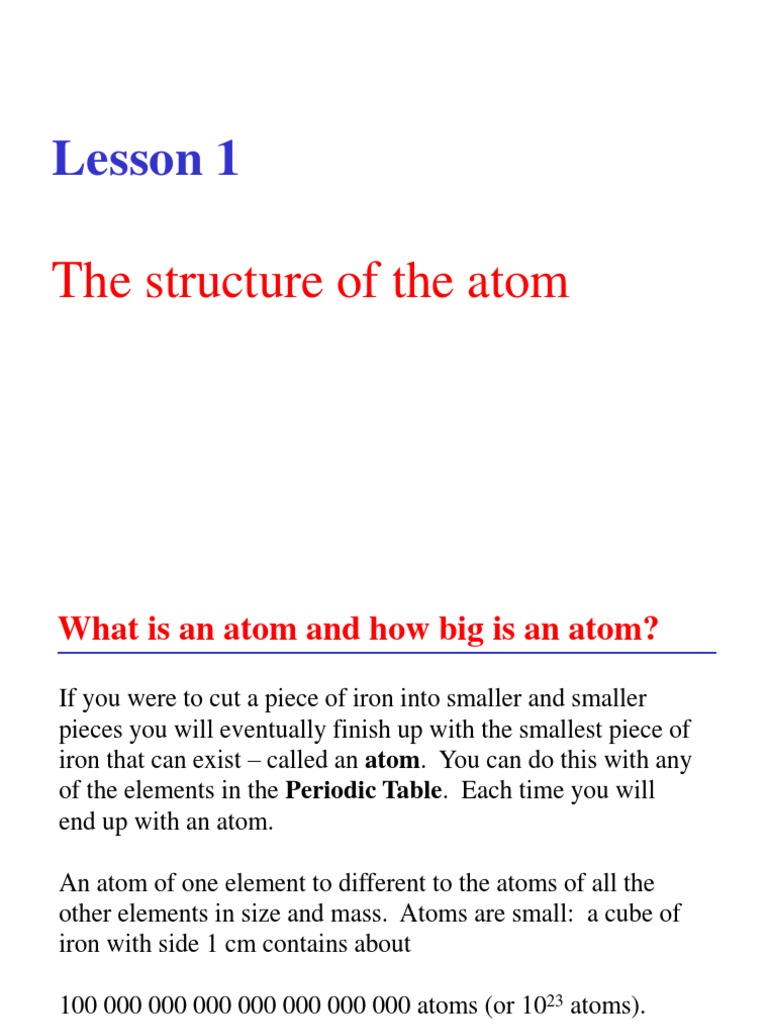 Lesson 1: The Structure of The Atom | PDF