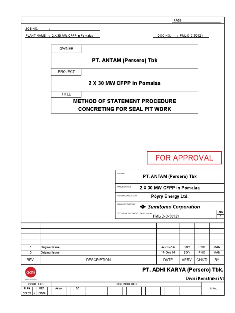 Concreting Method Statement for Seal Pit | PDF | Precast Concrete ...
