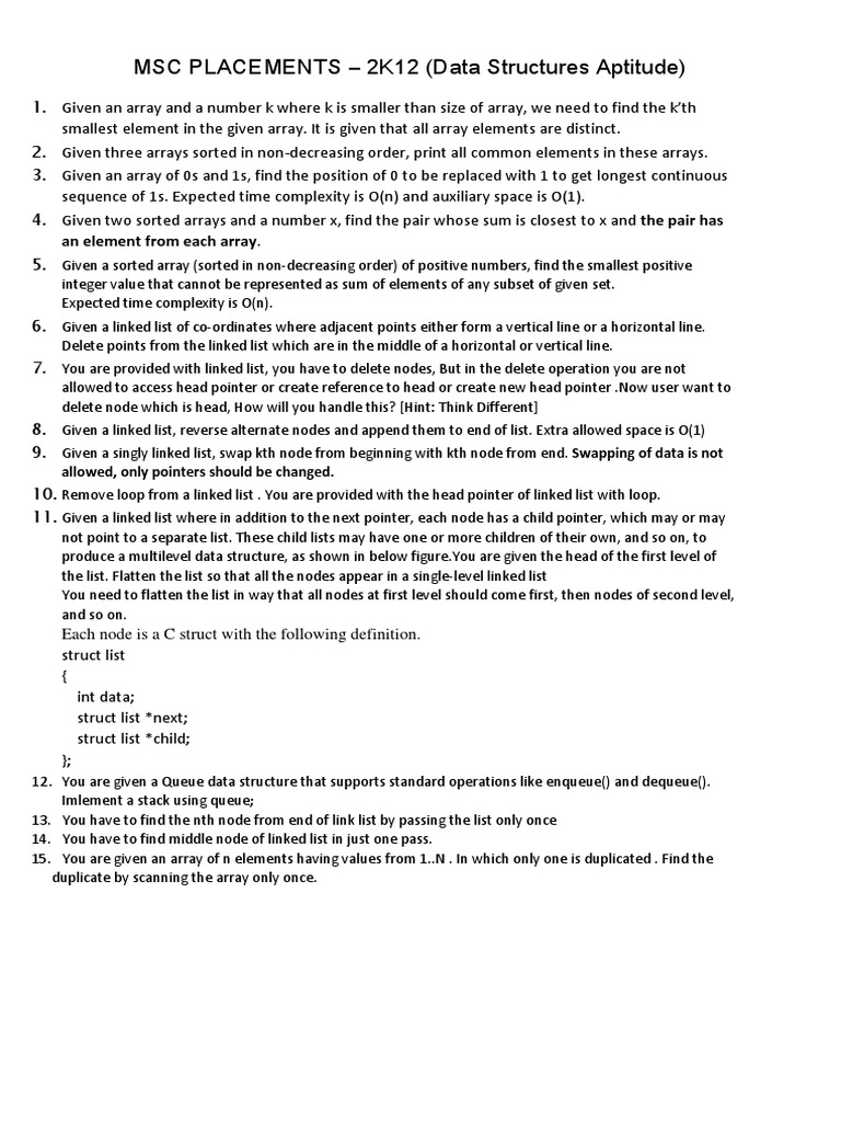 Data Structures Aptitude Problems | PDF | Array Data Structure | Queue ...