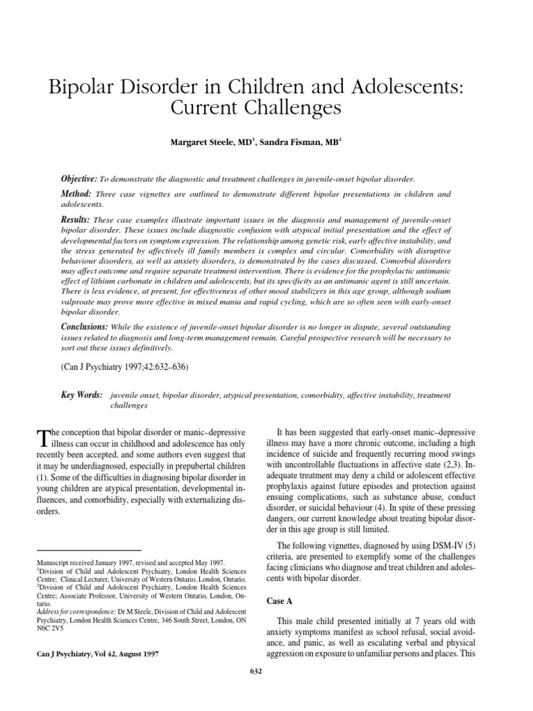 Bipolar Disorder in Children and Adolescents: Current Challenges | PDF ...