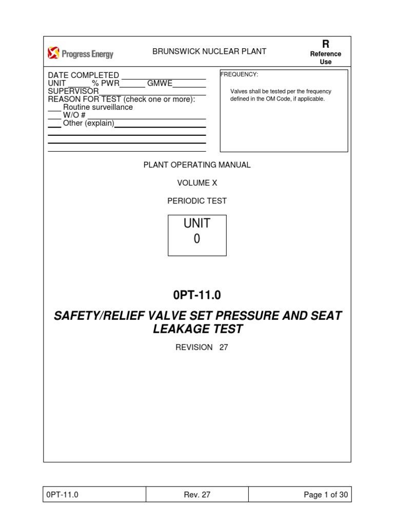 Verification of Relief Valve Operational Readiness through Set Pressure