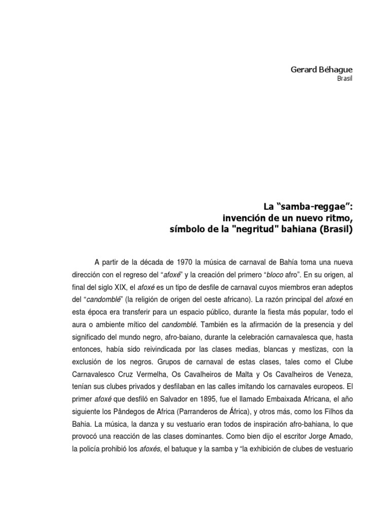 Historia Del Samba-Reggae | PDF | Ritmo | Carnaval