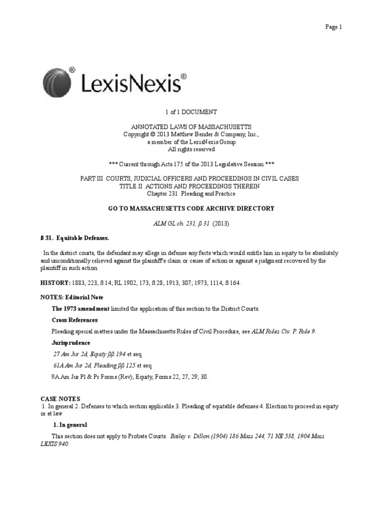 31 Equitable Defenses PDF Equity (Law) Pleading