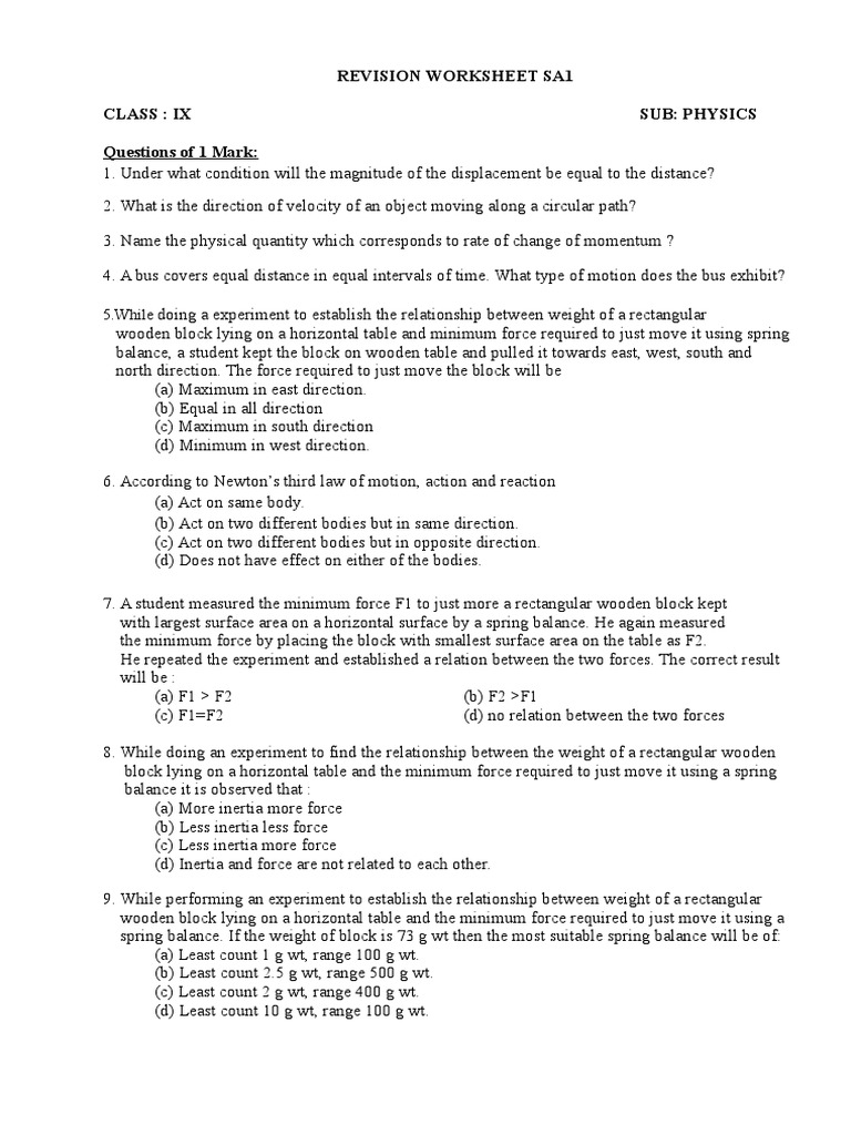 Worksheets Laws Of Motion Worksheet worksheet forces and motion worksheets mytourvn study site all grade force answers physics assignment sa1