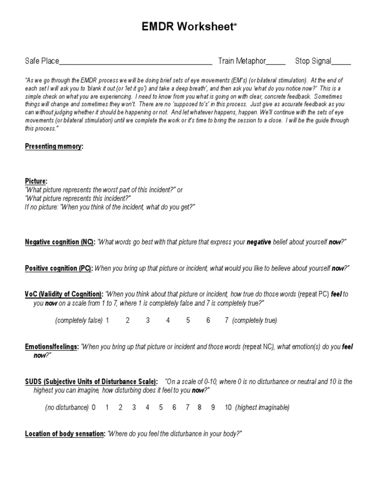 2-emdr training worksheet | Intégration neuro-émotionnelle par les