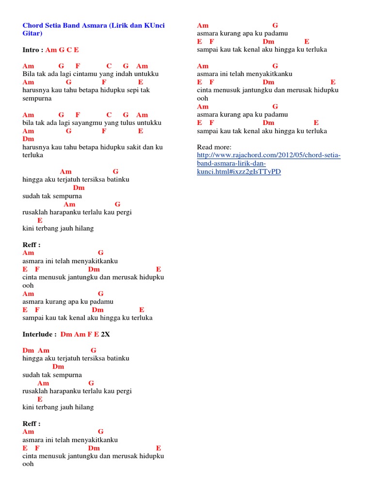 Chord Setia Band Asmara Chord lagu rasa yang tertinggal st12. scribd