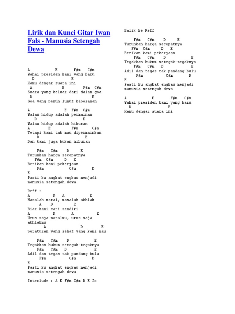 Lirik Dan Kunci Gitar Iwan Fals