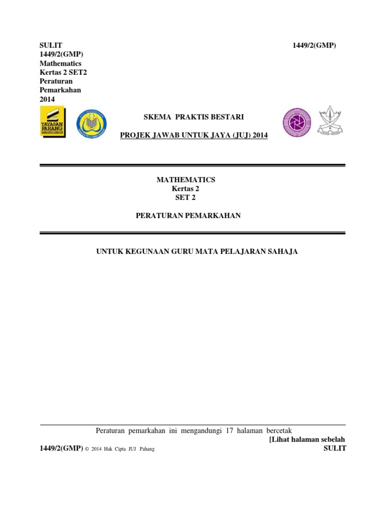 Pahang 2014 Math SPM K2 Set 2 Skema PDF | PDF | Equations | Algebra