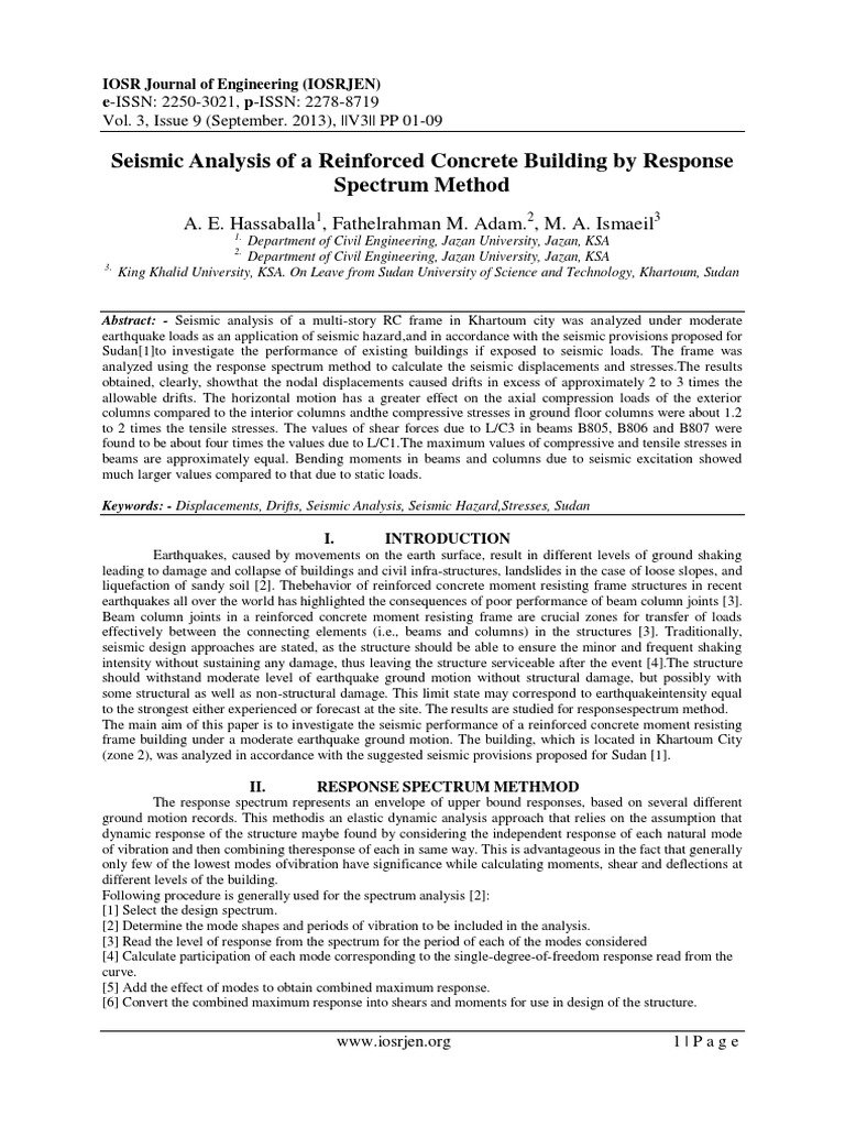 Seismic Analysis of A Reinforced Concrete Building by Response | PDF