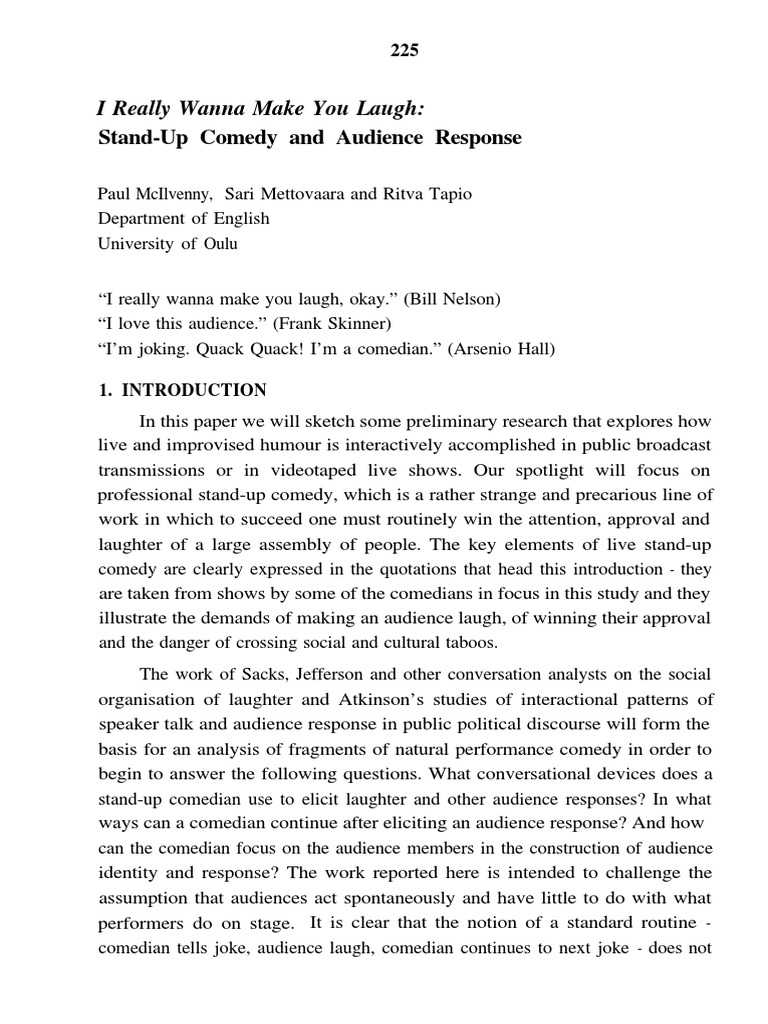 Analyzing Stand-Up Comedy Interactions | PDF | Stand Up Comedy | Jester