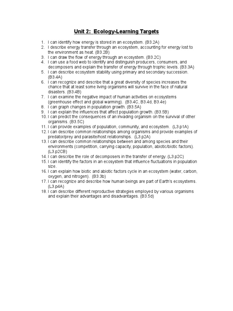 Unit 2 Ecologylearningtargets | PDF | Social Science | Law