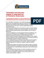com0999 161206 Tamaulipas está listo para trabajar en seguridad con el Presidente