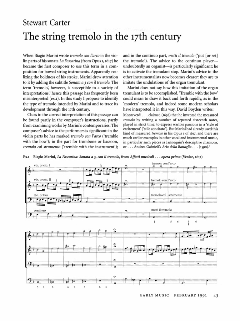 The String Tremolo in The 17th Century | PDF | Violin | String Instruments