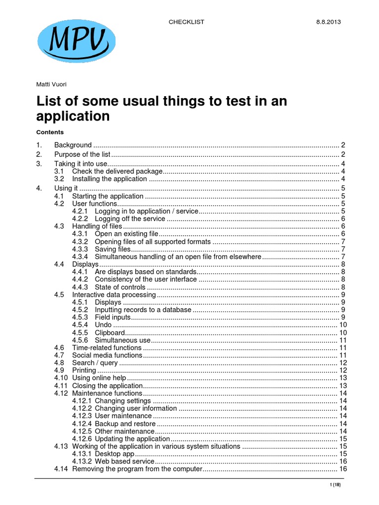 List of Some Usual Things To Test in An Application: Checklist 8.8.2013 ...