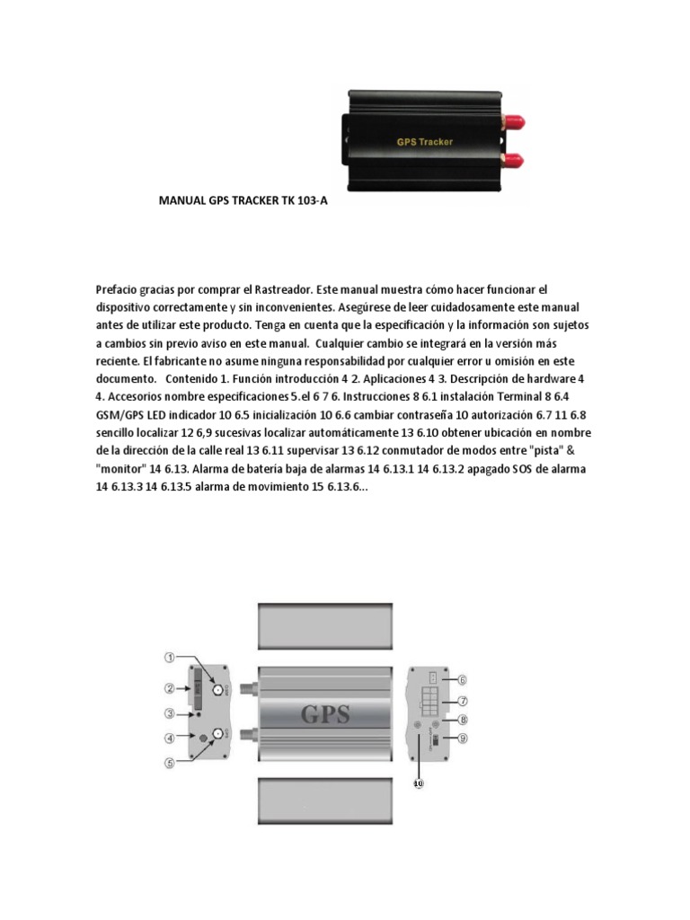 Manual del GPS Tracker TK 103-A | PDF | paquete general de Radio ...