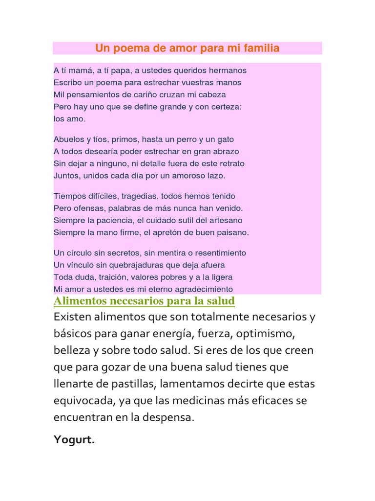 Un Poema de Amor para Mi Familia | PDF