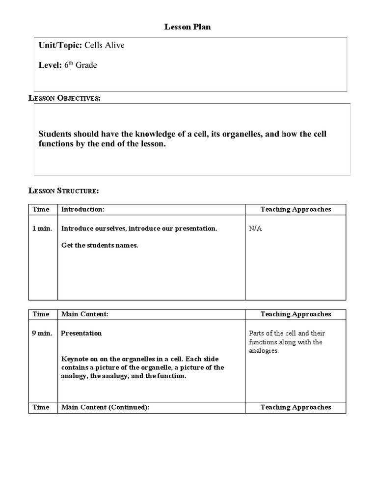 Engaging Cell Organelle Lesson Plan | PDF